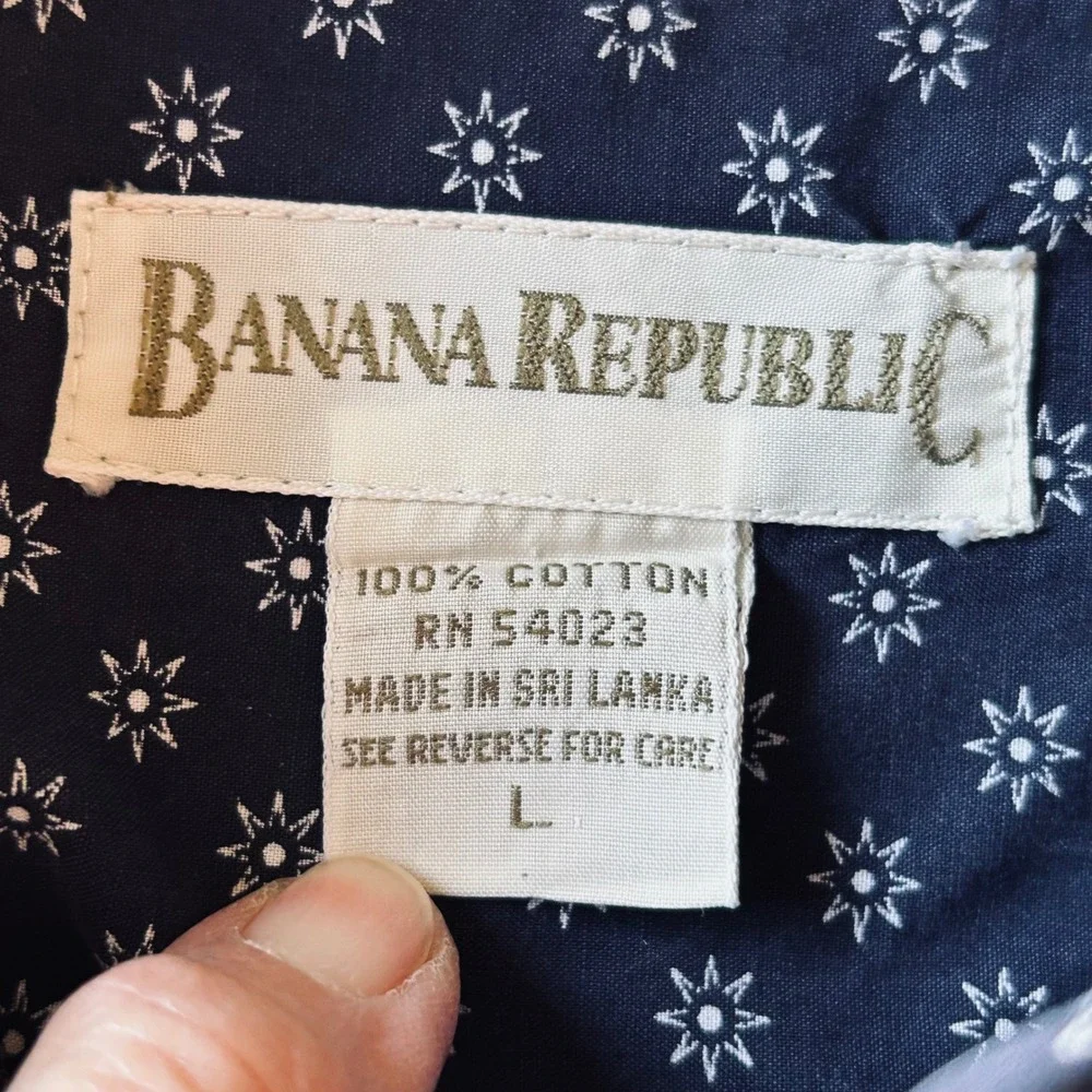 BANANA REPUBLIC Mens Navy Star Print Button‎ Down Long Sleeve Shirt Size L